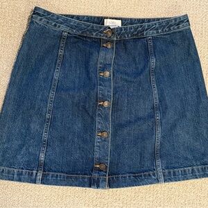 LOFT Button-Front Denim Mini Skirt - Dark Blue